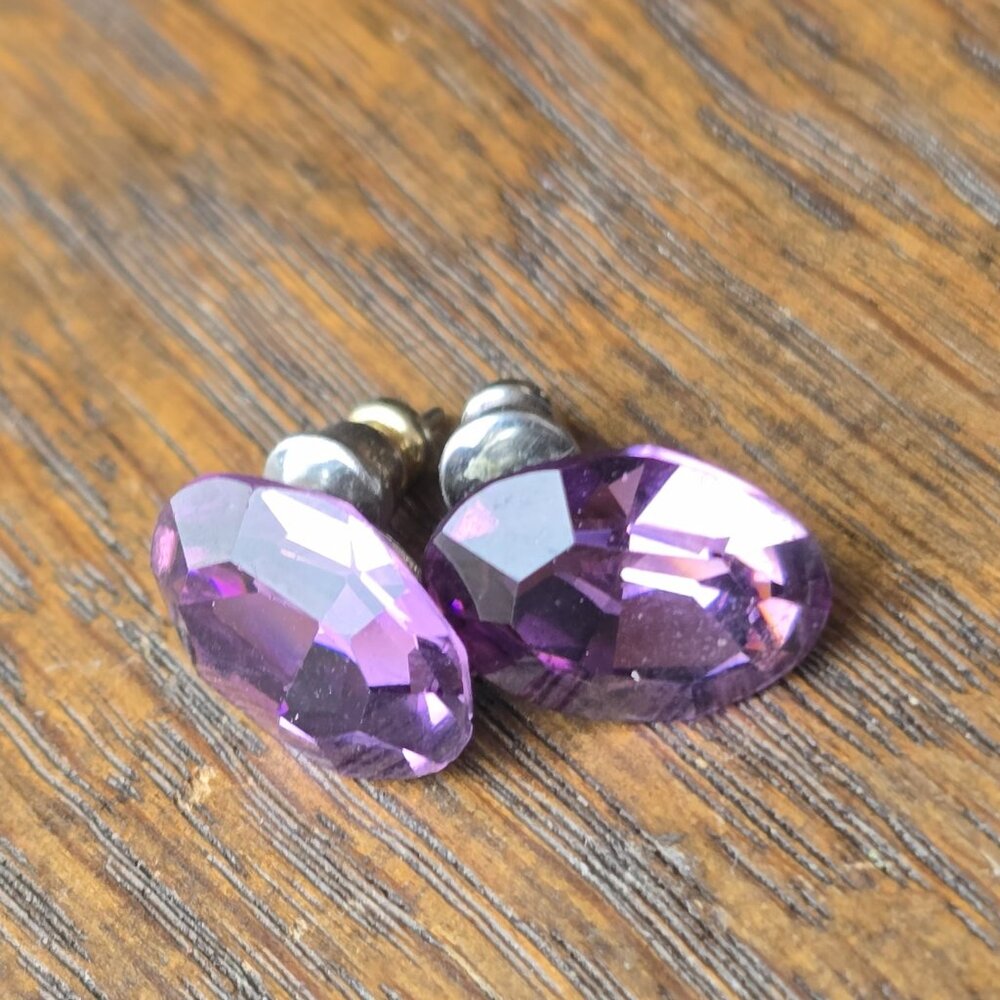 Purple stone or crystal stud earrings